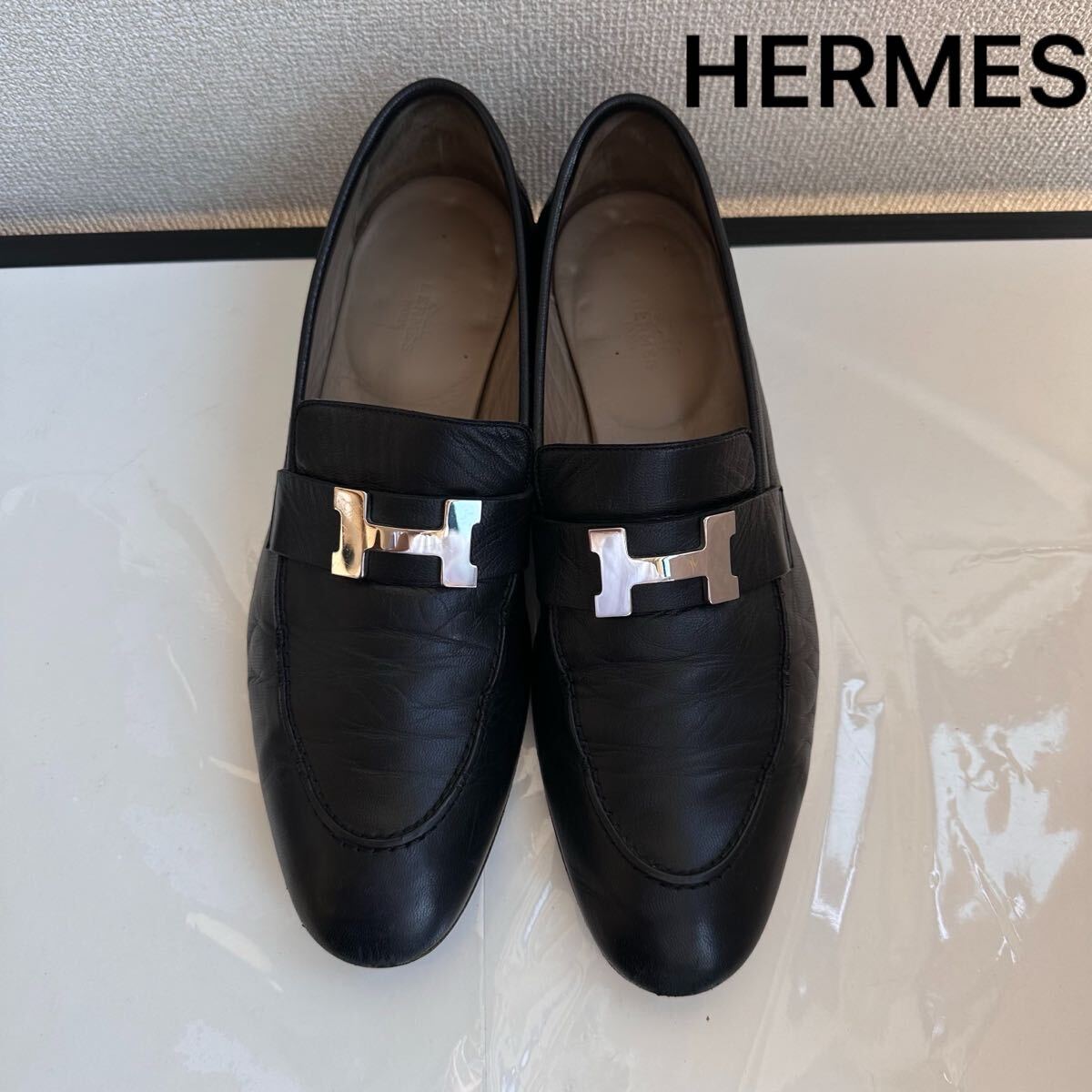 HERMES エルメス モカシンパリ コンスタンス H金具 ローファー 革靴 フラットシューズ 現行品 靴 41.5 メンズ シューズ 黒 スリッポン