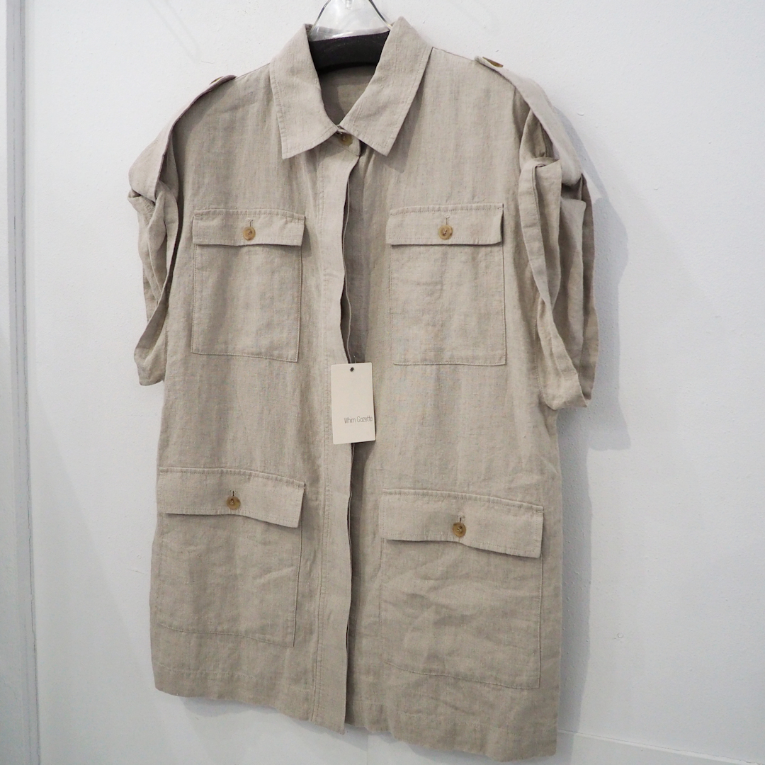 新品 定価41800円 ウィムガゼット 25ss 春夏 リネン ミリタリー ジレ ベージュ グレージュ レディース ベスト 麻 ノースリーブ ジャケット