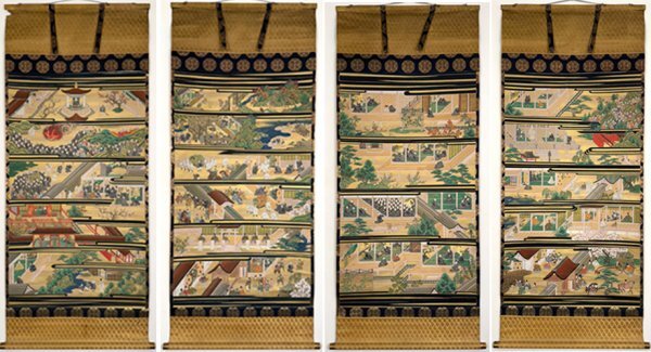 【真作 箱に「天和三年」と有 願主了慶 極上絵筋】掛軸「江戸初期元和三年作 親鸞上人御絵伝 四幅対」浄土真宗 絵画