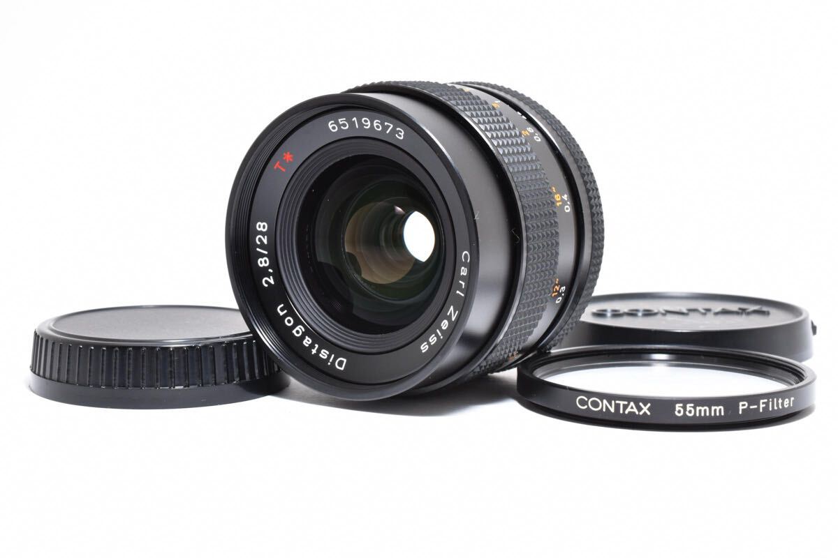 極上品 CONTAX コンタックス Carl Zeiss Distagon 28mm F2.8 T* レンズ【前後キャップ フィルター付き】#824