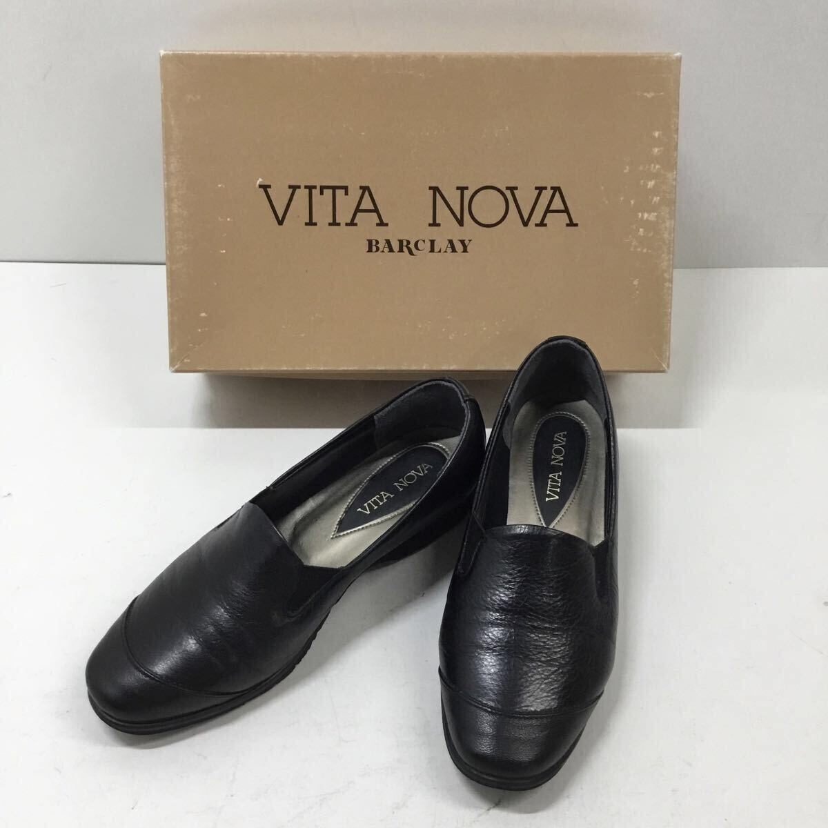 【美品】BARCLAY VITA NOVA ヴィタノーヴァ レザー コンフォートスリッポン 靴 日本製 VN 07-8367 BLK ブラック 黒 22cm レディース 