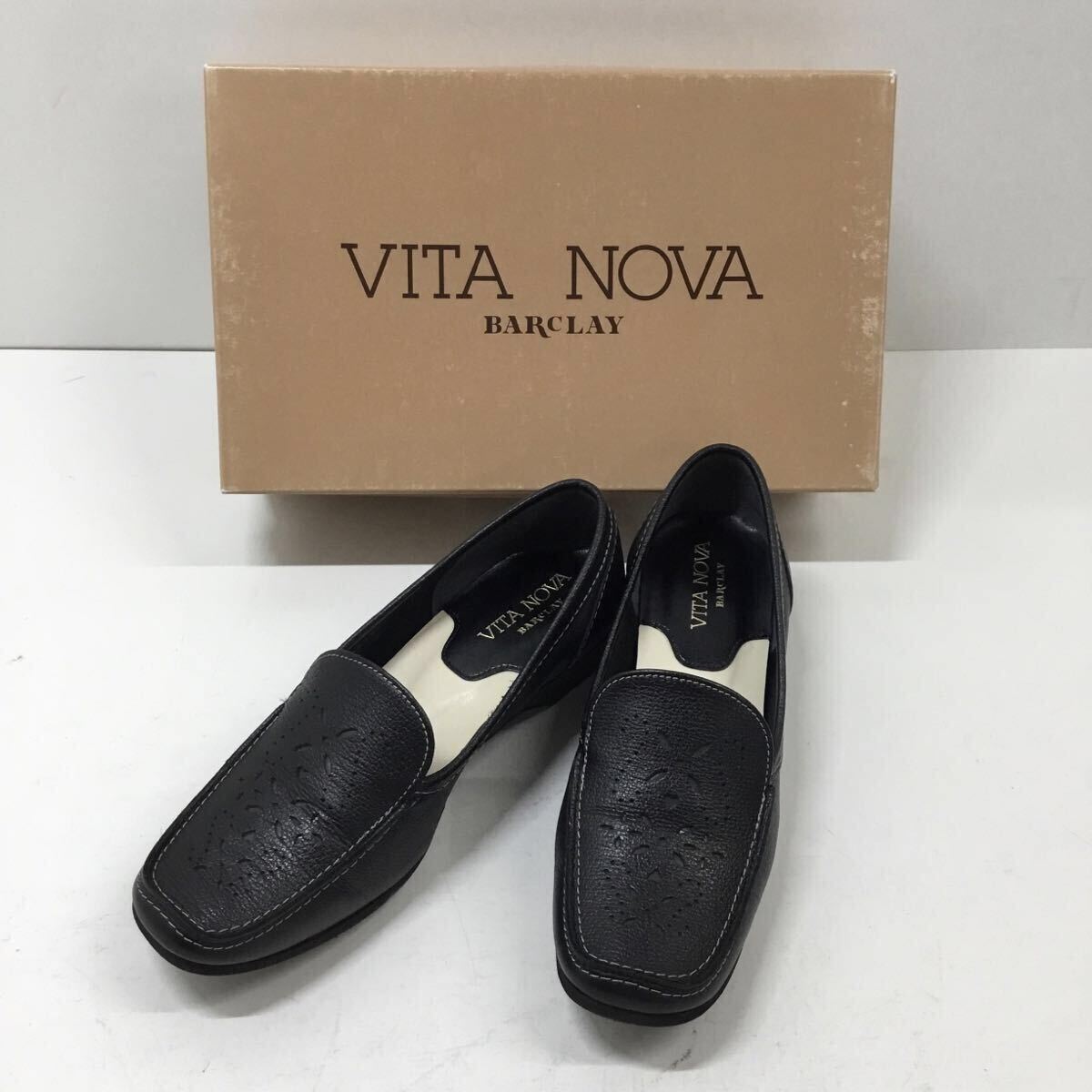 【美品】BARCLAY VITA NOVA ヴィタノーヴァ レザーカットシンプルモカシン ローファー VN 07-8255X BLK ブラック 黒 22.5cm レディース 