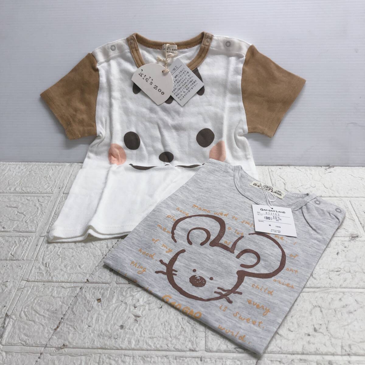 ★【在庫処分価格】ベビー 半袖 Tシャツ 90㎝ 2点 ネズミ リス ベビー服 経年保管品 現状品☆C3-935J