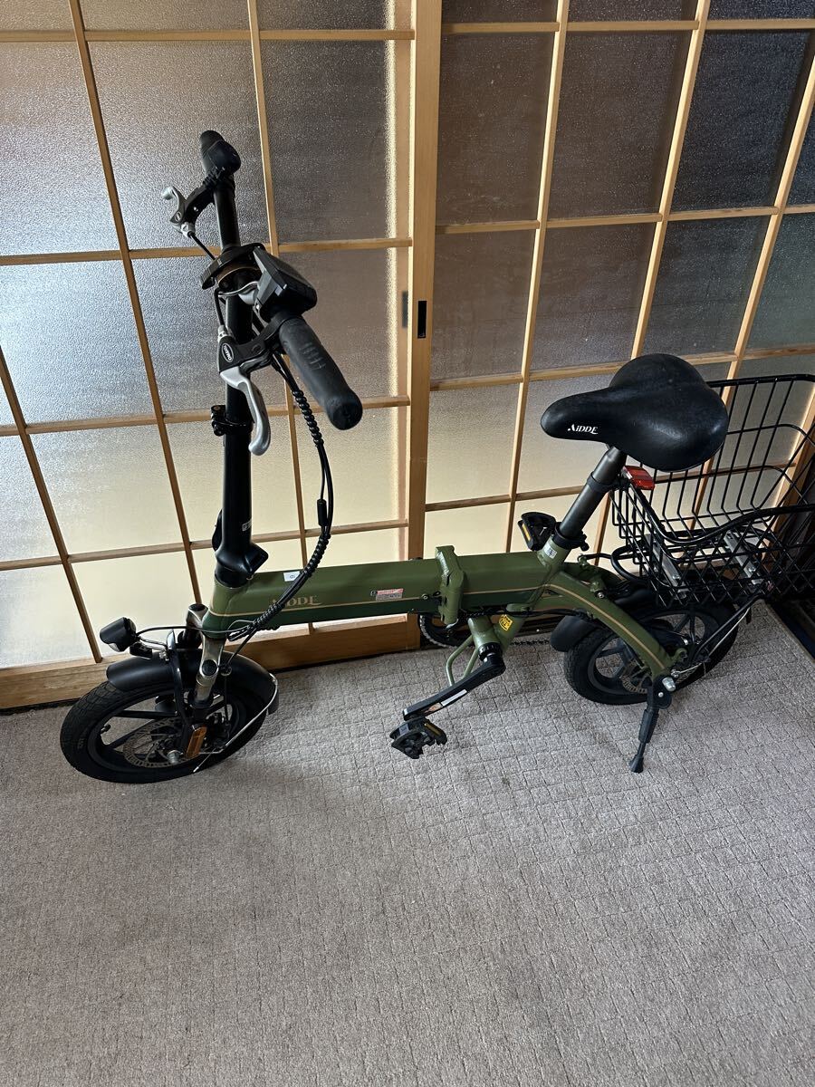AiDDE A1TS 折りたたみ電動アシスト自転車 14インチ オリーブドラブ 公道可 前後ディスク サスペンション