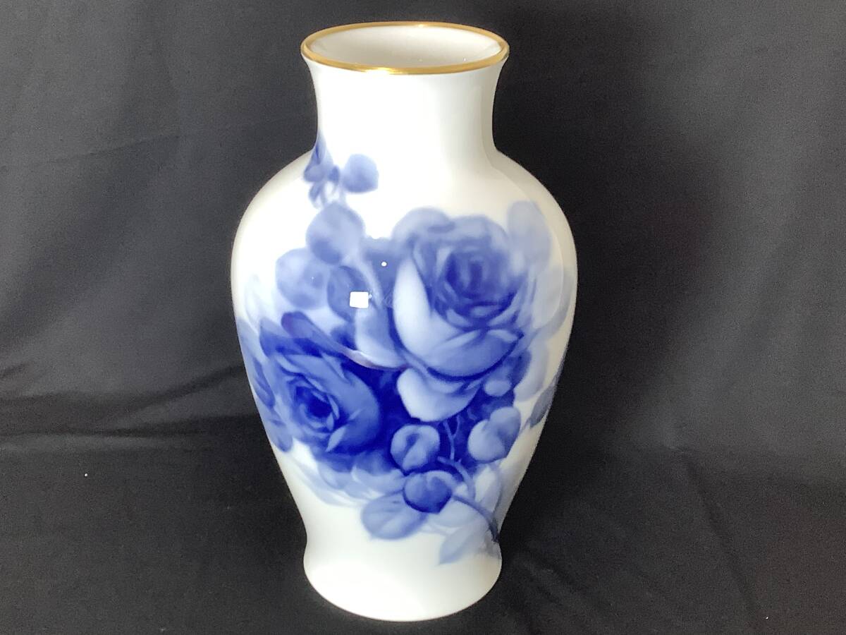  2603247 大倉陶園 ブルーローズ 箱なし 花瓶 飾り壺 大花瓶 インテリア 薔薇