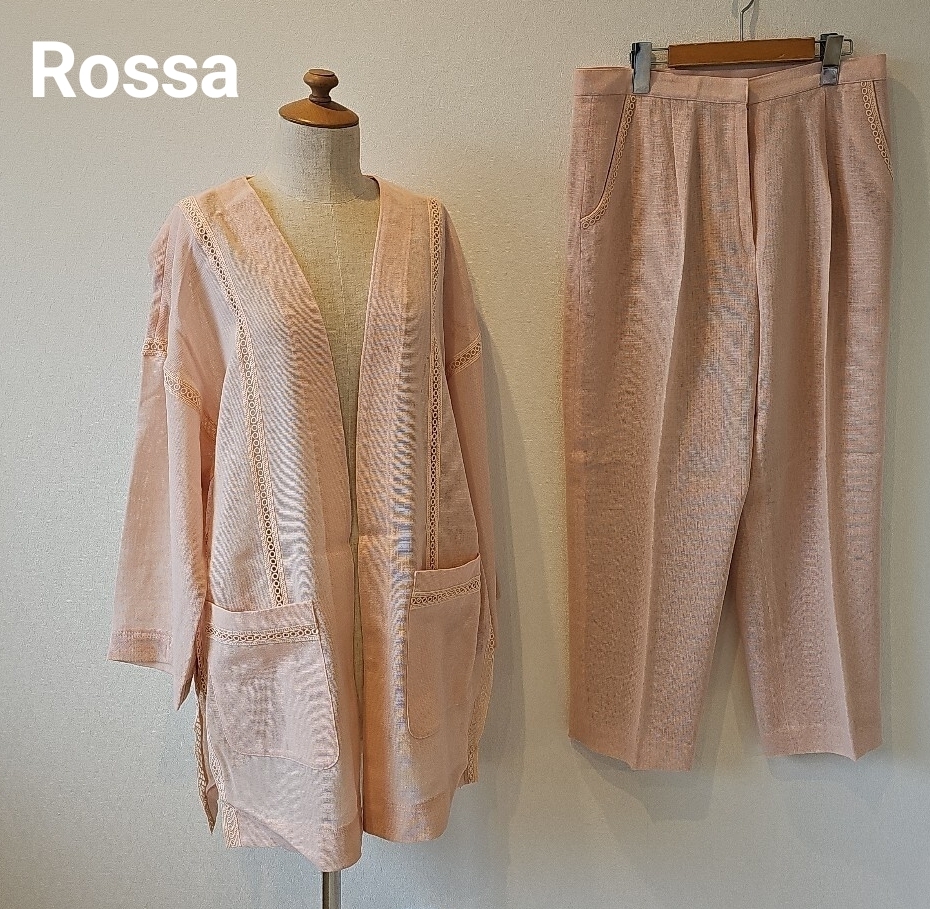インポートロッサ Rossa ロッサピンク セットアップ ツーピース　パンツ ノーカラー ジャケット風 サイズ46 大きいサイズ■F4mar7