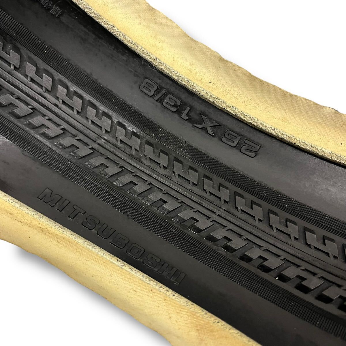 当時物/未使用/三ツ星タイヤー/26×1 3/8/BE/1本/耳付きタイヤ/実用車/運搬車/ロッドブレーキ/ビンテージ/昭和自転車/デコチャリ/レトロ