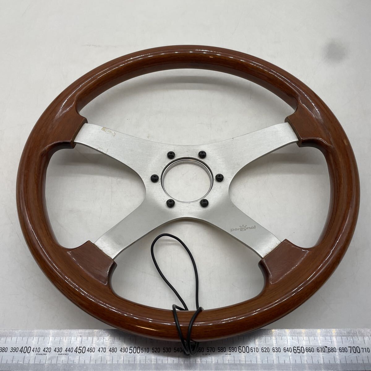11212【ジャンク 未検品】当時物 パーソナル イタリア製 4本スポーク 約35cm パイ ウッドステアリング
