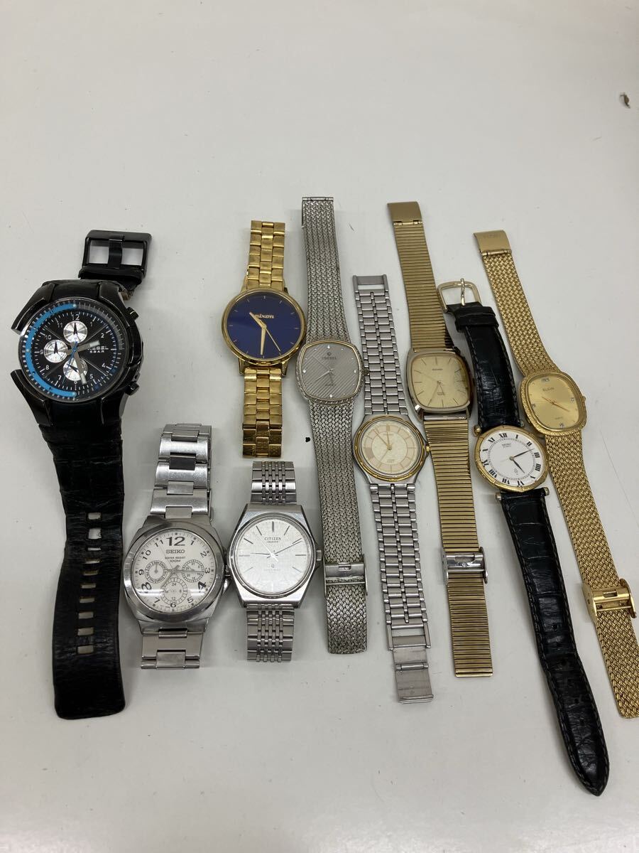 【E1504-i】 腕時計 クォーツ　9点 まとめ　 SEIKO CITIZEN nixon DIESEL ELGIN CREBEL など　exceed シチズン セイコー