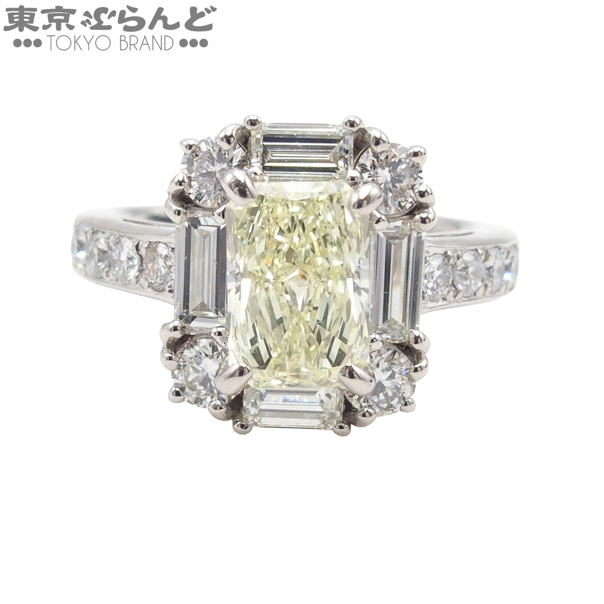 101834925 デザインリング プラチナ Pt900 イエローダイヤ ダイヤモンド 12号相当 1.506ct 1.37ct【鑑別書付】 指輪 レディース 仕上済