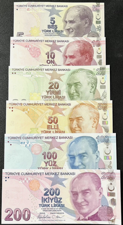 トルコ 2022-2024年 5,10,20,50,100,200トルコリラ 6種6枚 未使用