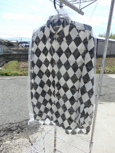 Gyambros？ メンズ　　Mサイズ　　アーガイル？　ダイヤ柄　長袖　シャツ　白黒 ◎現状品