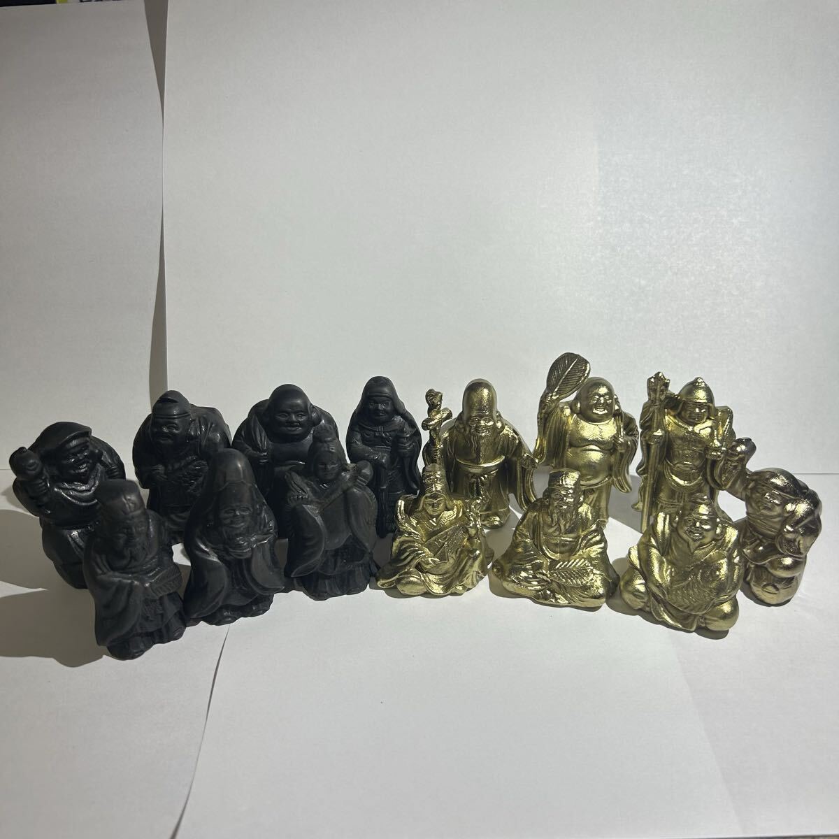 【真鍮製 七福神の置物】 14体まとめてセットで♪ （検索: 金色、大黒天、恵比寿、布袋、開運、縁起物、福の神、オブジェ 