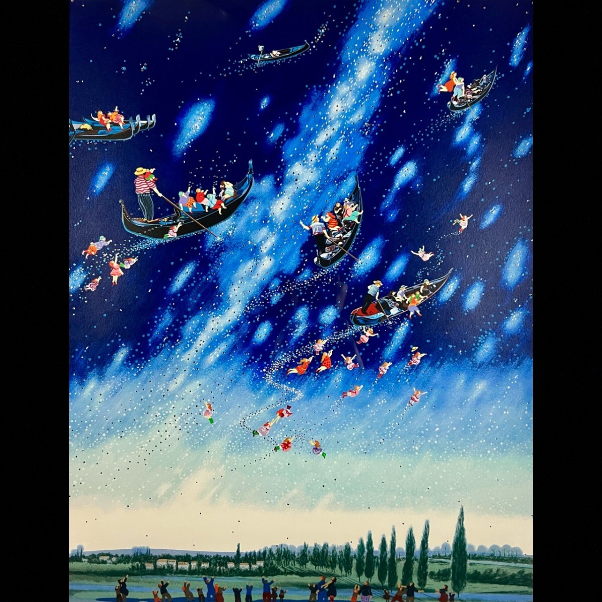 真作保証 ヒロ・ヤマガタ「スターライト ゴンドラ」119/250 シルクスクリーン 直筆サイン 大型作品 額装[麌]