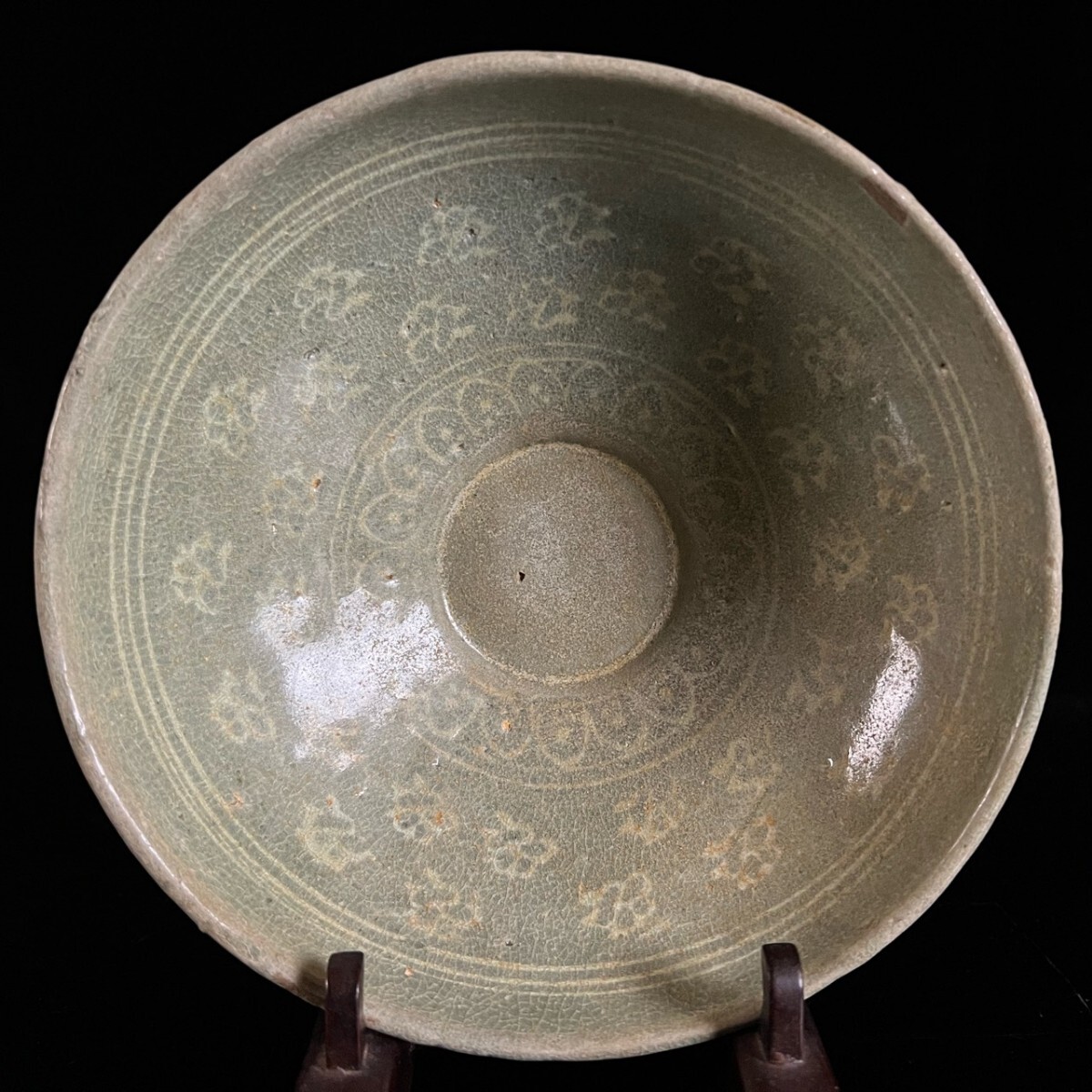 朝鮮美術 高麗時代 青磁 白象嵌 大茶碗 19.5cm 箱付 時代物 大鉢 高麗青磁 古美術品 李朝 朝鮮古陶 唐物骨董[麌]