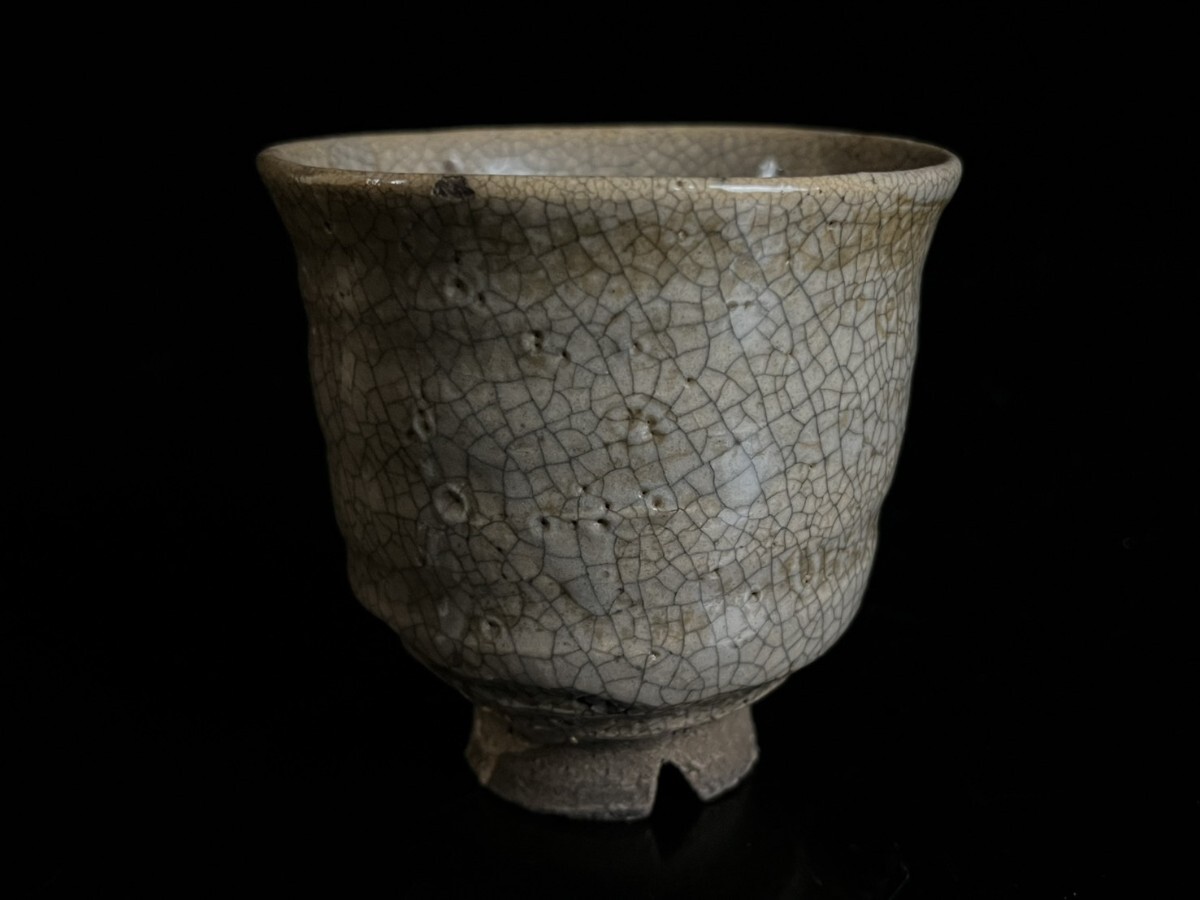江戸時代 古萩 筒茶碗 10.5cm 箱付 古窯 時代物 切高台 茶道具 古井戸 山口県名家蔵出 唐物骨董[麌]