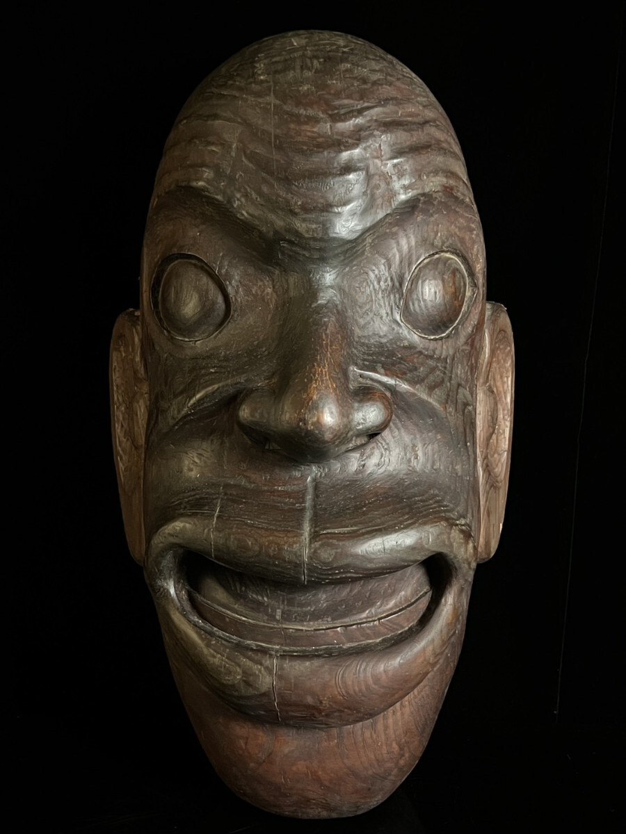 アフリカ民族美術 木彫 時代物 人物面 特大59cm 7.24kg 彫刻 デュラ族 プリミティブアート アンティーク[麌]
