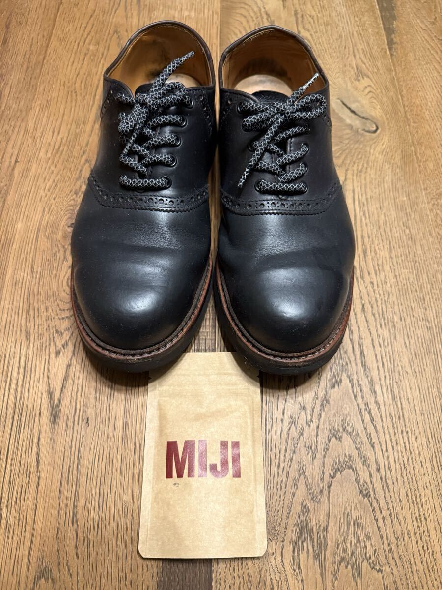 US10 MADE in GM JAPAN ブラック　サドルシューズ　MUJI レアのシューレース付 レザーシューズ 黒