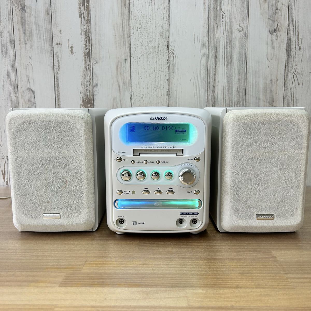☆ NN-0327あ140 Victor CA-UXQX1-W CD MD カセット コンポ 動作品 イルミ点灯OK スピーカー付 希少 ビクター システムコンポ ミニコンポ☆