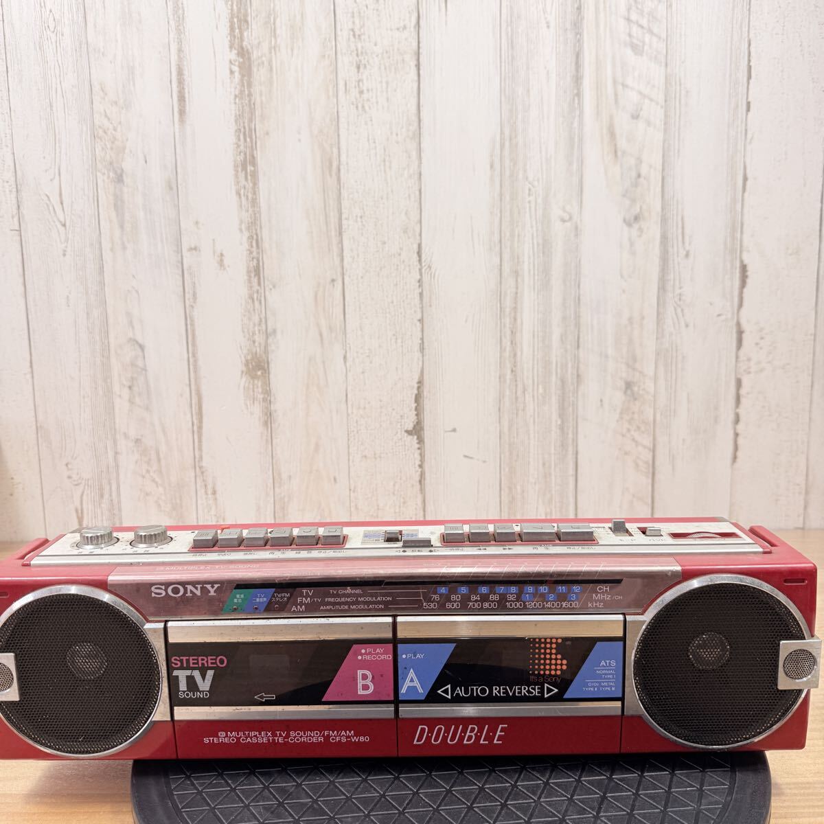 ☆ SA-0328と120 SONY ラジカセ ソニー CFS-W80 ステレオ カセットレコーダー ラジオ 赤 レッド 当時物 昭和レトロ 通電OK ☆ 