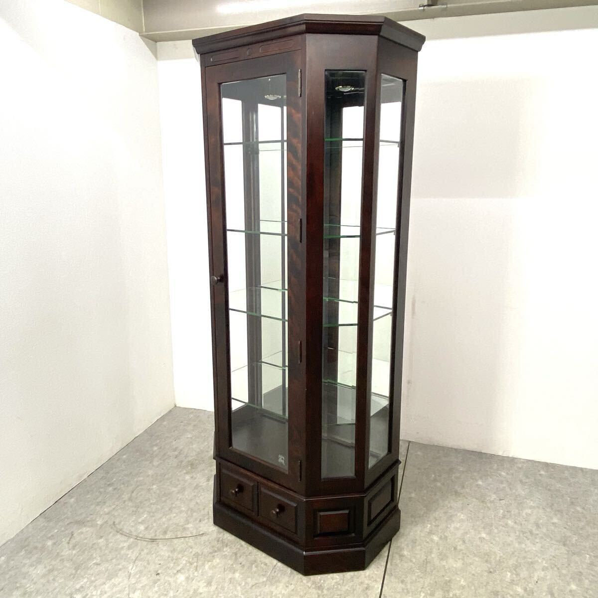 ★ 神居民芸 樺材 ガラスキャビネット キュリオケース 飾り棚 照明付 ショーケース 民芸家具 コレクションケース キャビネット ★26033101K