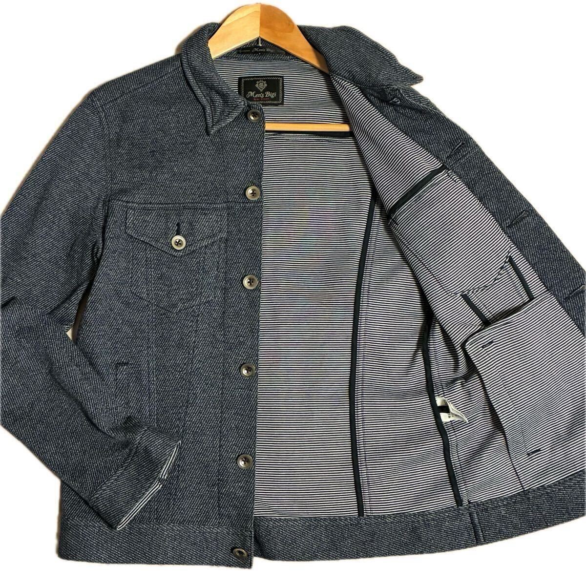 メンズビギ【極美品 サイズXL】MEN'S BIGI ジャケット ブルゾン ヘリンボーン サイズ4 銀ボタン ストレッチ素材