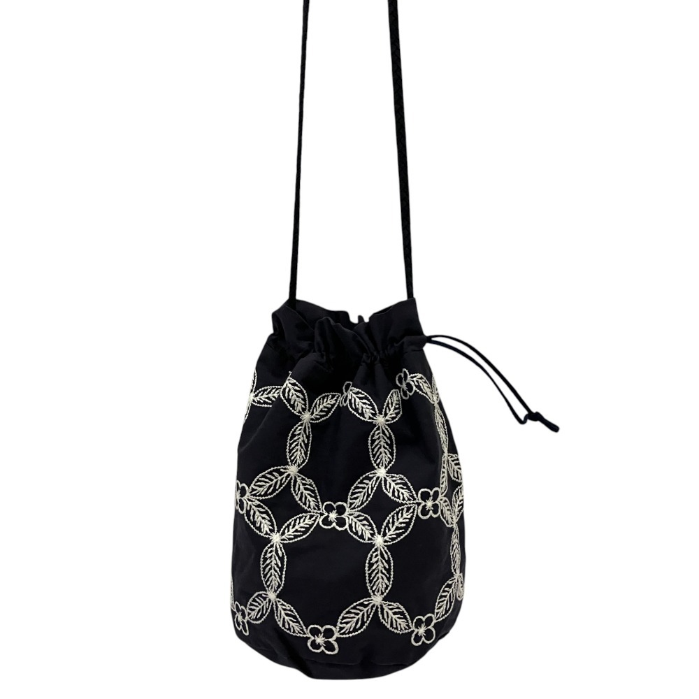 良品 23AW mina perhonen ミナペルホネン hanaha 巾着 ポシェット ショルダーバッグ ネイビー