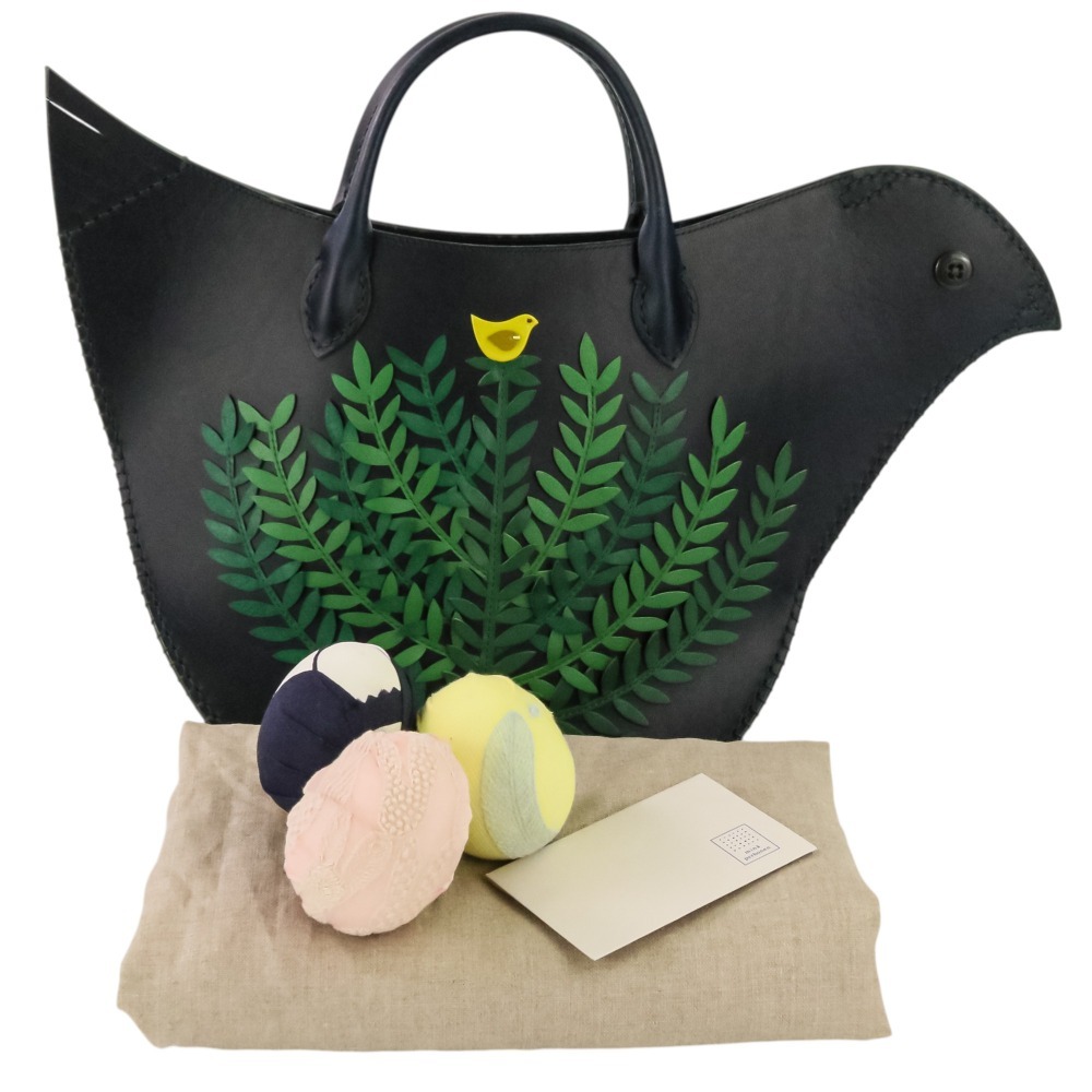 美品 23SS mina perhonen ミナペルホネン tori bag レザーハンドバッグ たまご付き abs9555 ネイビー