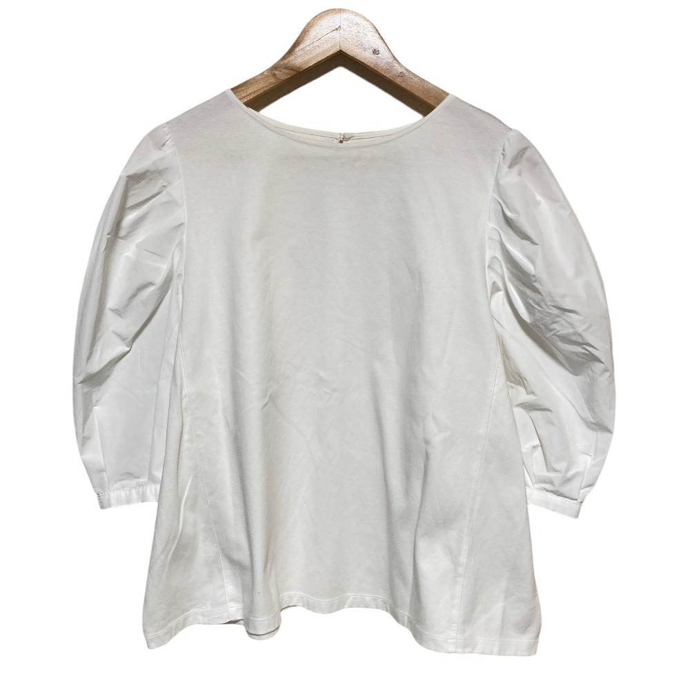 美品 24SS 23区 ニジュウサンク コットンポンチコンビジャージー コクーンスリーブ カットソー 大きいサイズ 48 ホワイト