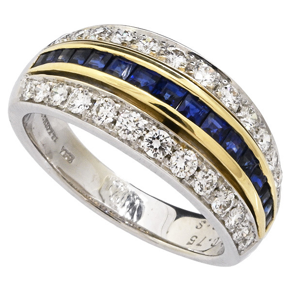 ピキョッティ サファイア0.94ct ダイヤ0.75ct リング K18WG/YG 17号 新品仕上げ済み♪送料無料・返品可♪