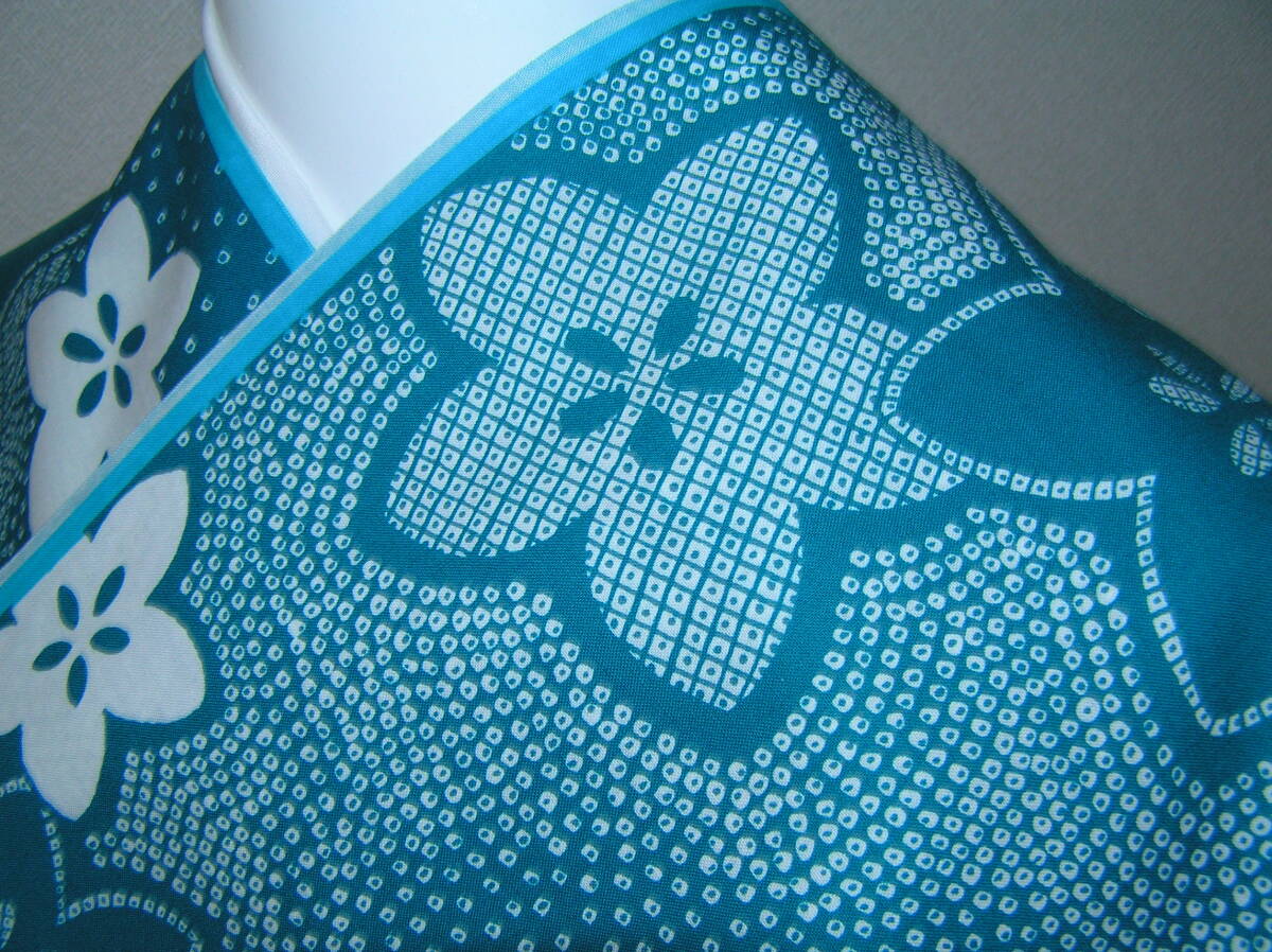 どんぶらこ★反物★レディース浴衣★綺麗なトルコブルー★霜降りに桔梗柄★銀河★未使用