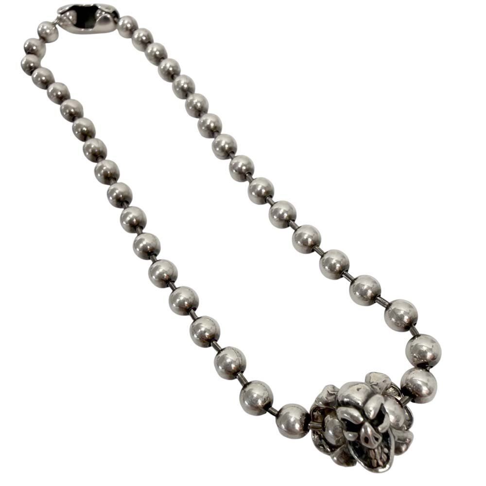 26-1082【良品】ビルウォールレザー ボールチェーンブレス スカル 925 約20cm 9.5g シルバー 銀 ストリート アクセサリー メンズ BWL