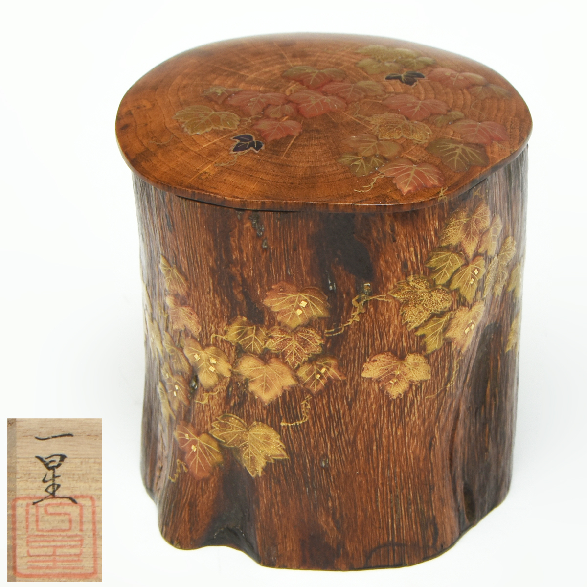 輪島蒔絵師 蓑輪一星 (造) 蔦蒔絵 蔦金輪寺 共箱 しおり 茶入 茶器 棗 茶道具 漆芸 木工芸 天然木 箕輪一星 師: 荒井正春 高崎秋峰　u2605t