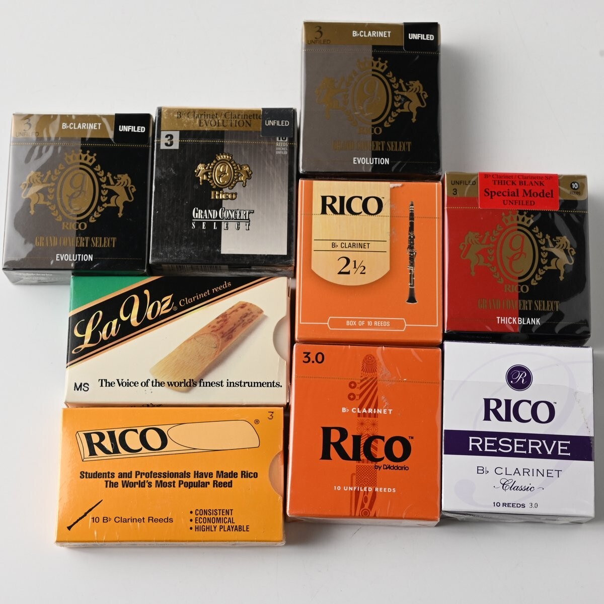 【未開封含】RICO La Voz ダダリオ B♭クラリネット リード 合計90枚 (9箱) 硬さ 3 MS 2-1/2 D'Addario ベークラ まとめ I