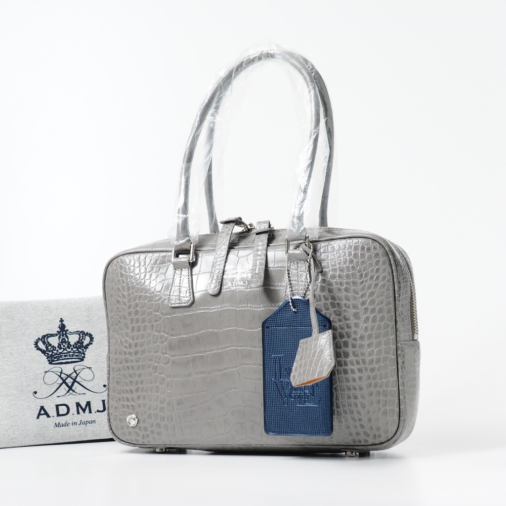 未使用 ADMJアクセソワ エーディーエムジェイ ハンドバッグ クロコ型押し ボストン レザー