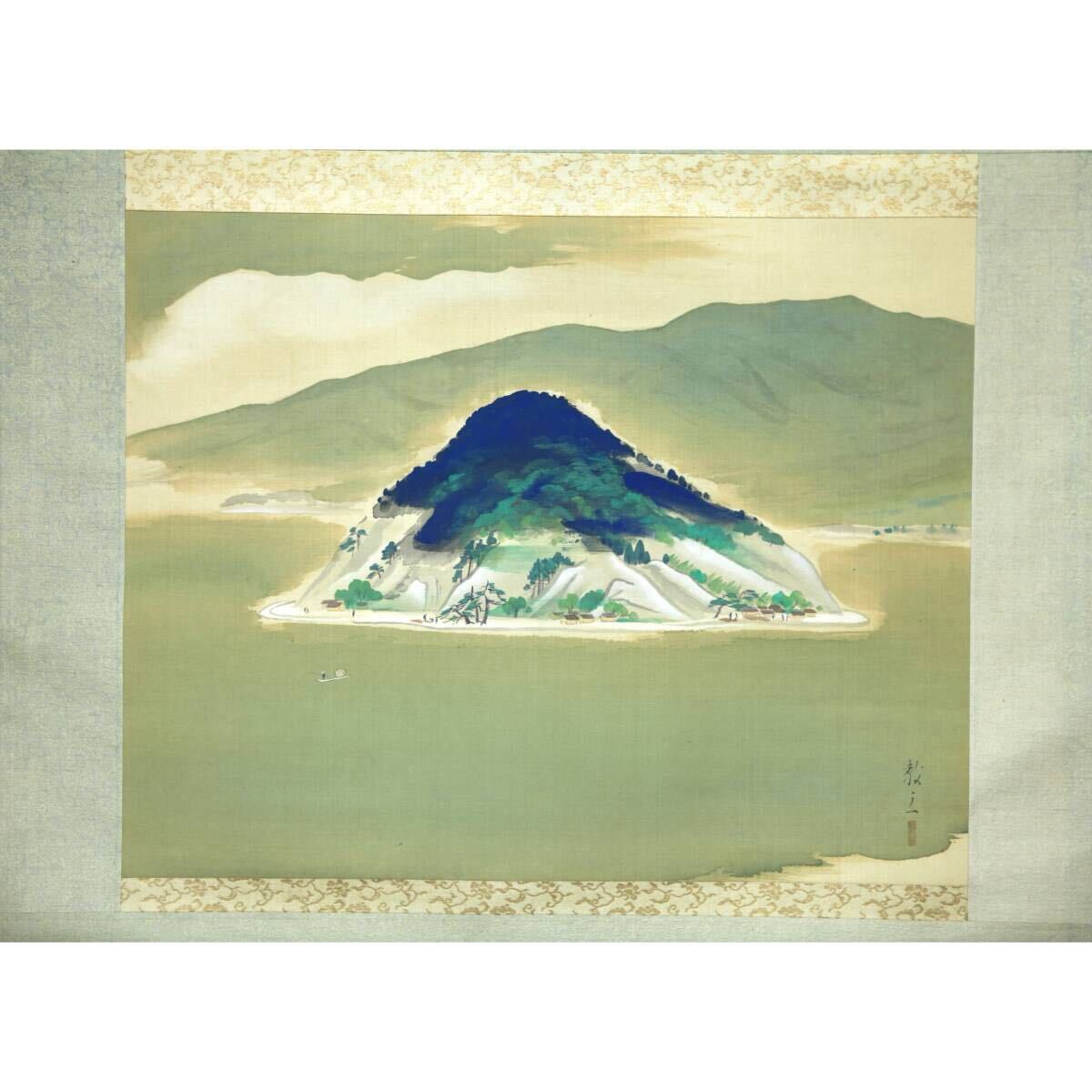 【真作】【風車】遠藤教三「東海の島」◎肉筆絹本◎東京の人　日本画家　新興大和絵会　帝展や新文展等に出品　翔鳥会