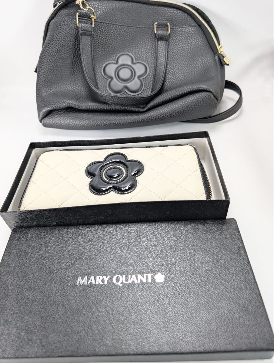 【箱付】MARY QUANT マリークヮント 2wayバッグ＆キルティング長財布 黒 白 デイジー 2点セット 管理M19