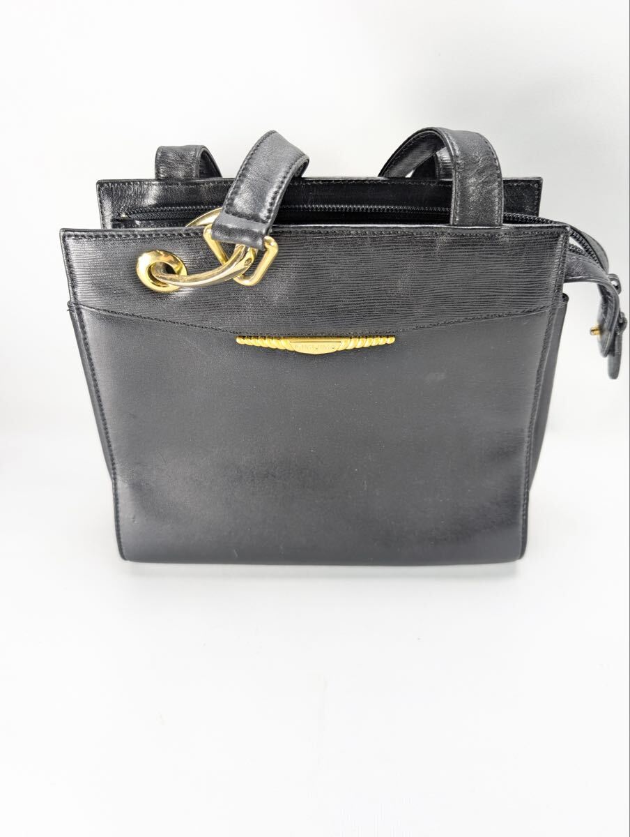 KIMIJIMA 君島一郎 レザー ハンドバッグ ブラック ゴールド金具 フォーマル トートバッグ 鞄 キミジマ 黒 管理M22