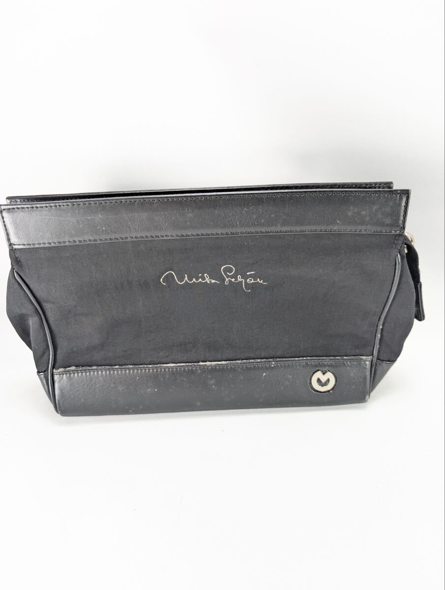 mila schon ミラショーン セカンドバッグ クラッチバッグ ブラック 黒 ロゴ キャンバス レザー 鞄 管理M23