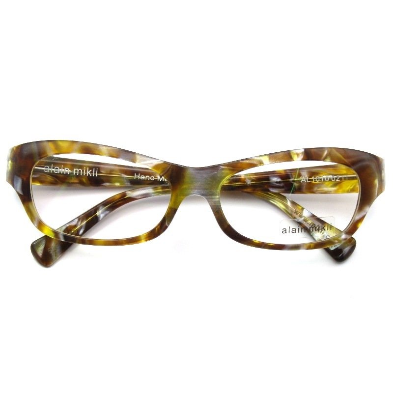 未使用 alain mikli アランミクリ メガネフレーム AL1010 フランス製 オーバル ばね丁番 USフィット 211 イエロー/シルバーデミ 61004913
