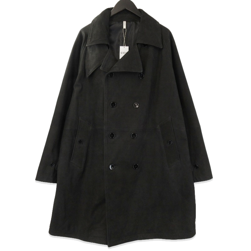 未使用 CCU シーシーユー DOUBLE BREASTED HALF COAT SH-60-C-NUBCK-3 ダブルブレステッドコート COW NUBUCK ブラック 黒 2 71015183