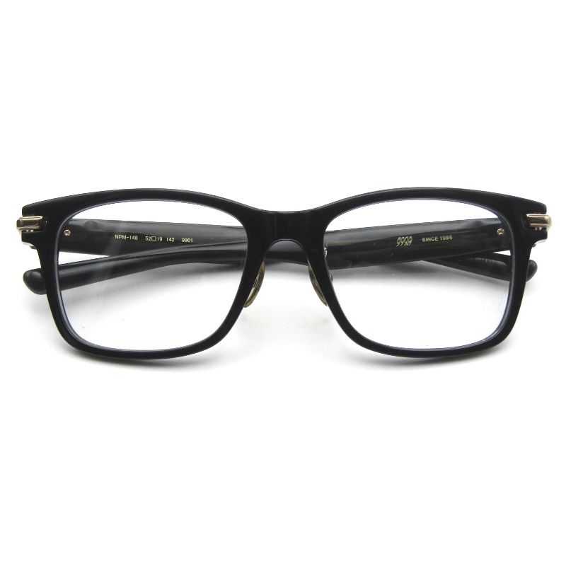 未使用 999.9 フォーナインズ メガネフレーム NPM-148 日本製 ウェリントン 9901 クリアブラック/ゴールド 65010073
