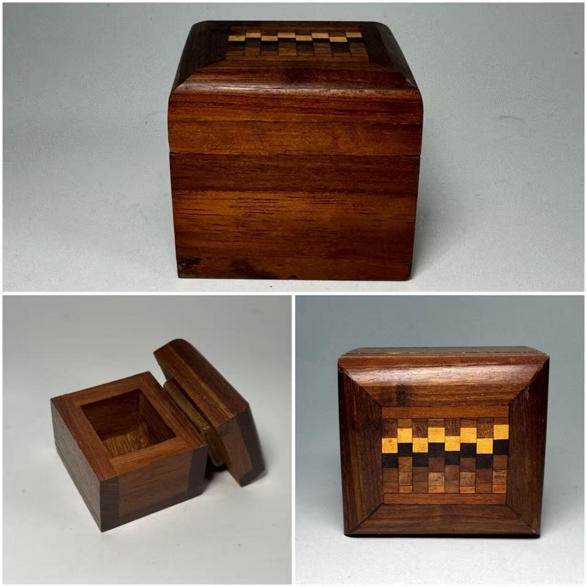 AS526 寄木細工　伝統工芸　収納箱　箱根細工　アクセサリーケース　小箱　H5cm