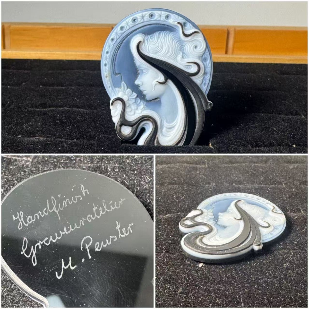 AS535 M.Peusterサイン　カメオ　メノウ　ルース　瑪瑙　現状品