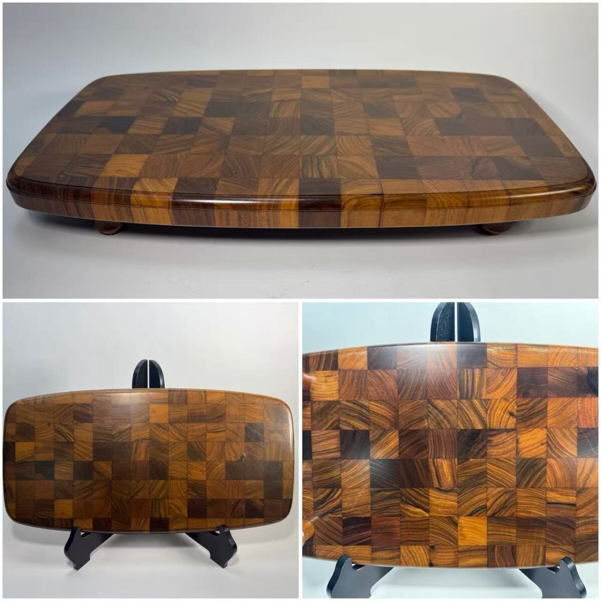 AS542　寄木細工　座卓　箱根細工　花台　象嵌細工　茶道具　寄木テーブル　H6.7cm