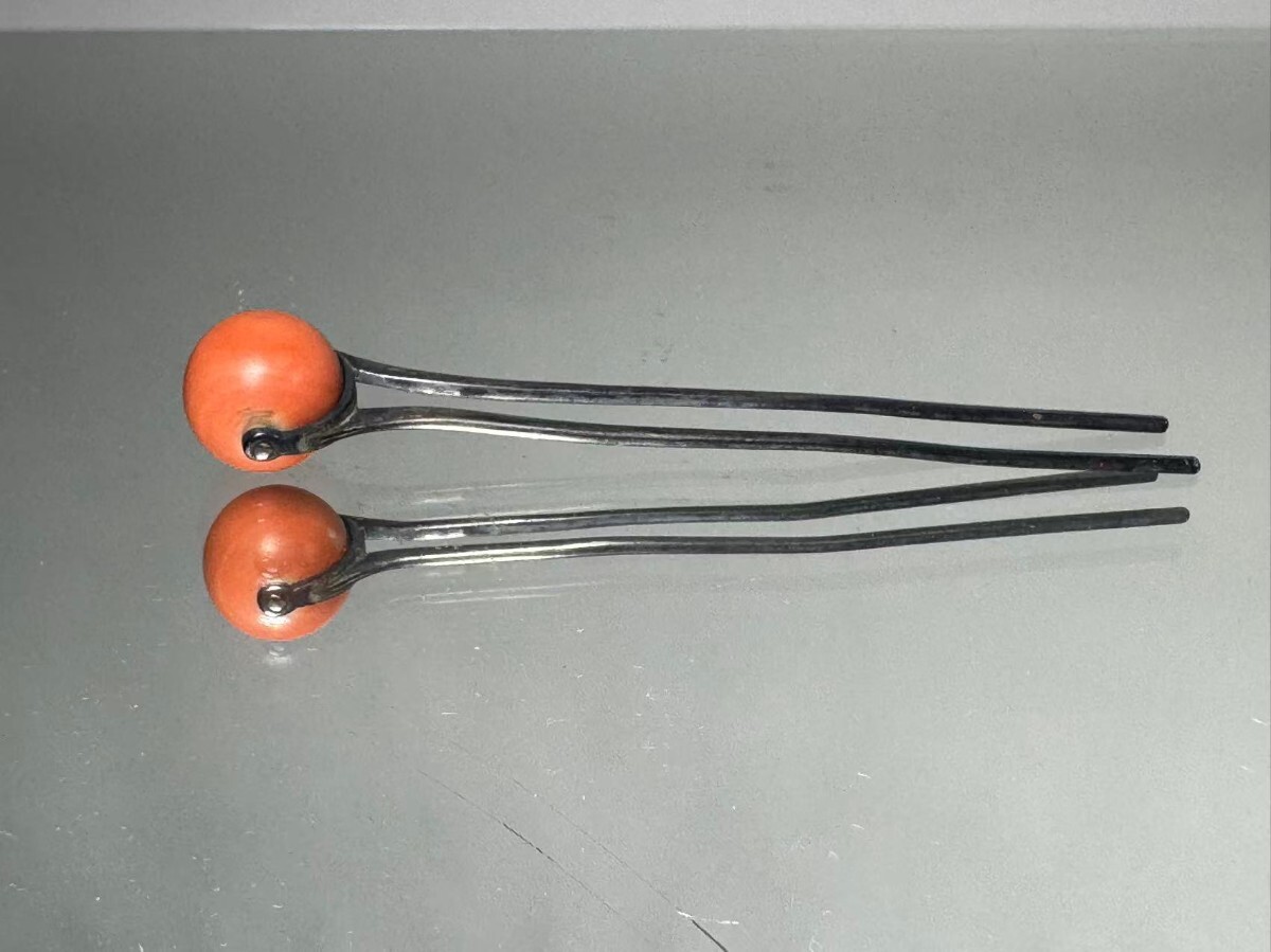 AS515 和装小物　珊瑚　サンゴ　かんざし　簪　髪飾り　珊瑚直径14mm