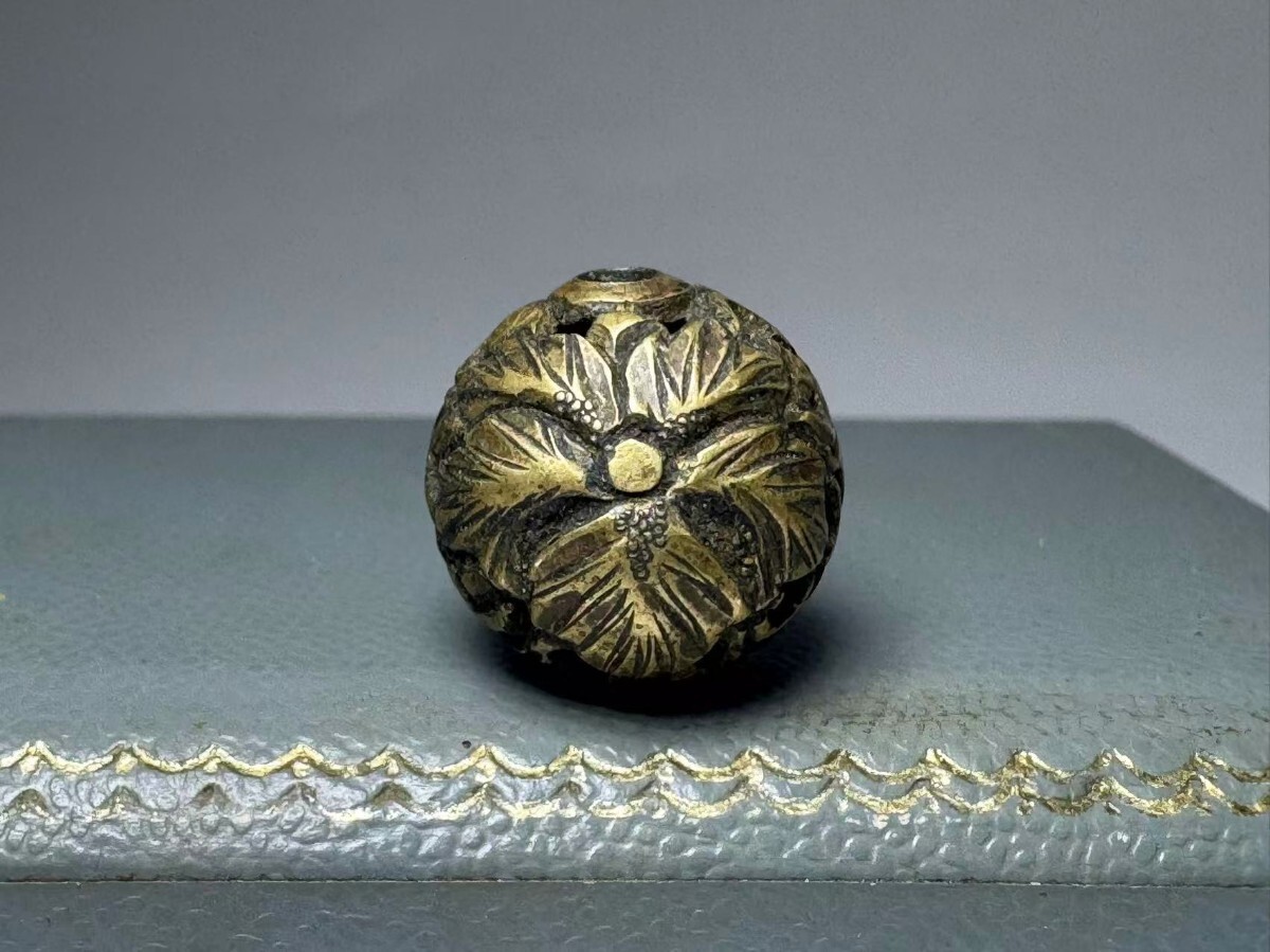 AS516 時代金工　寿正銘　銅製　緒締玉　印籠　根付　煙草入れ　直径15.7mm