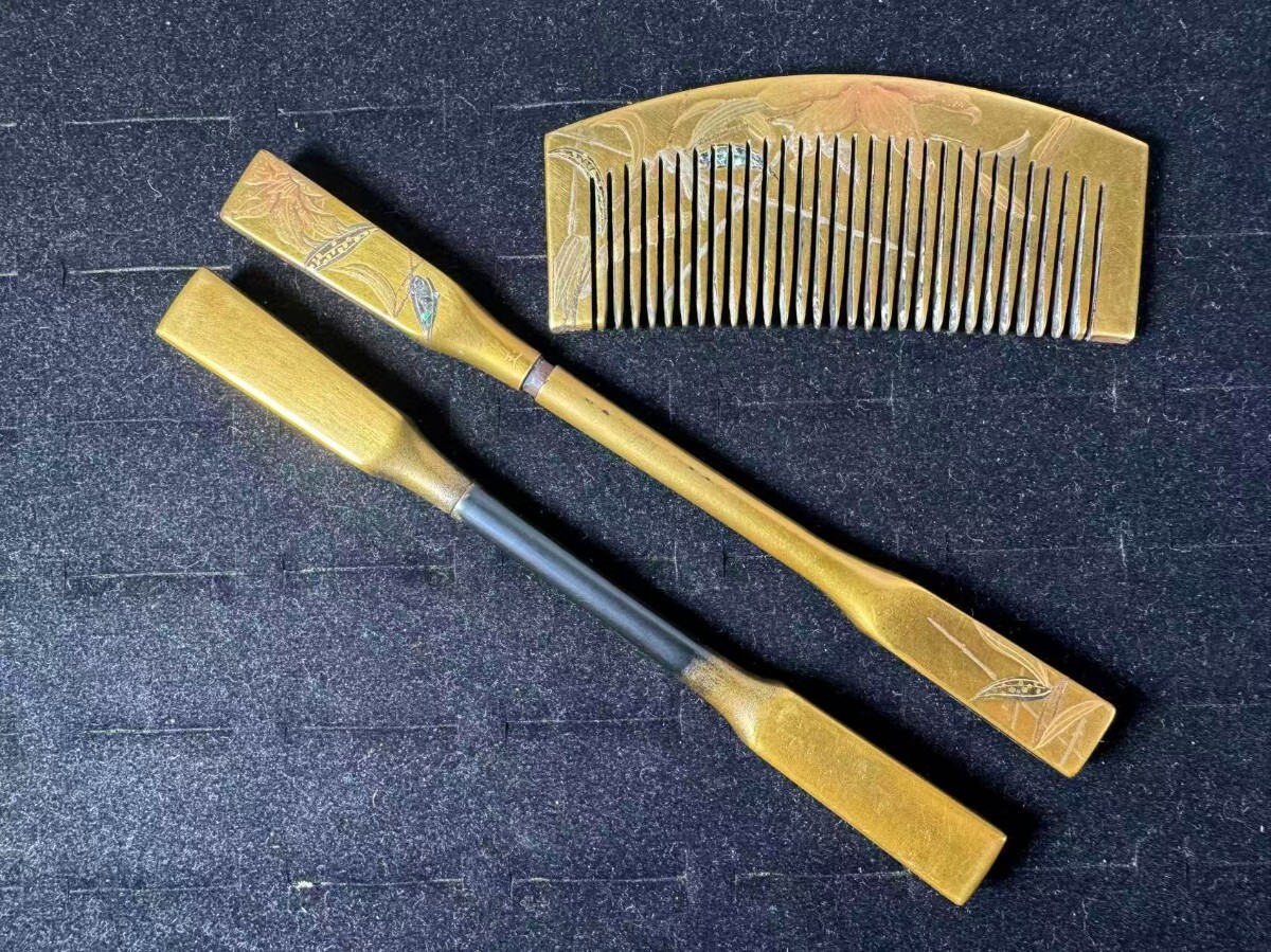 AS518 時代物　蒔絵装飾　櫛　笄　くし　髪飾り　和装小物　現状品