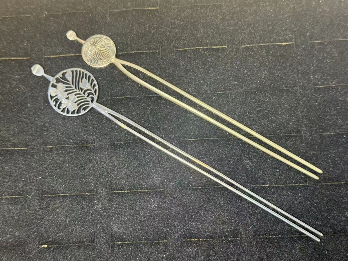 AS520 時代金工　平打ち　簪　かんざし　アンティーク　和装小物　髪飾り