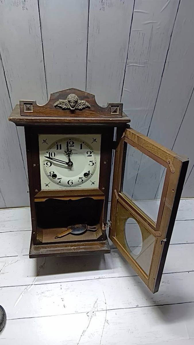 昭和レトロ 振り子掛時計 木製 壁掛け時計 ゼンマイ式 アンティーク ジャンク